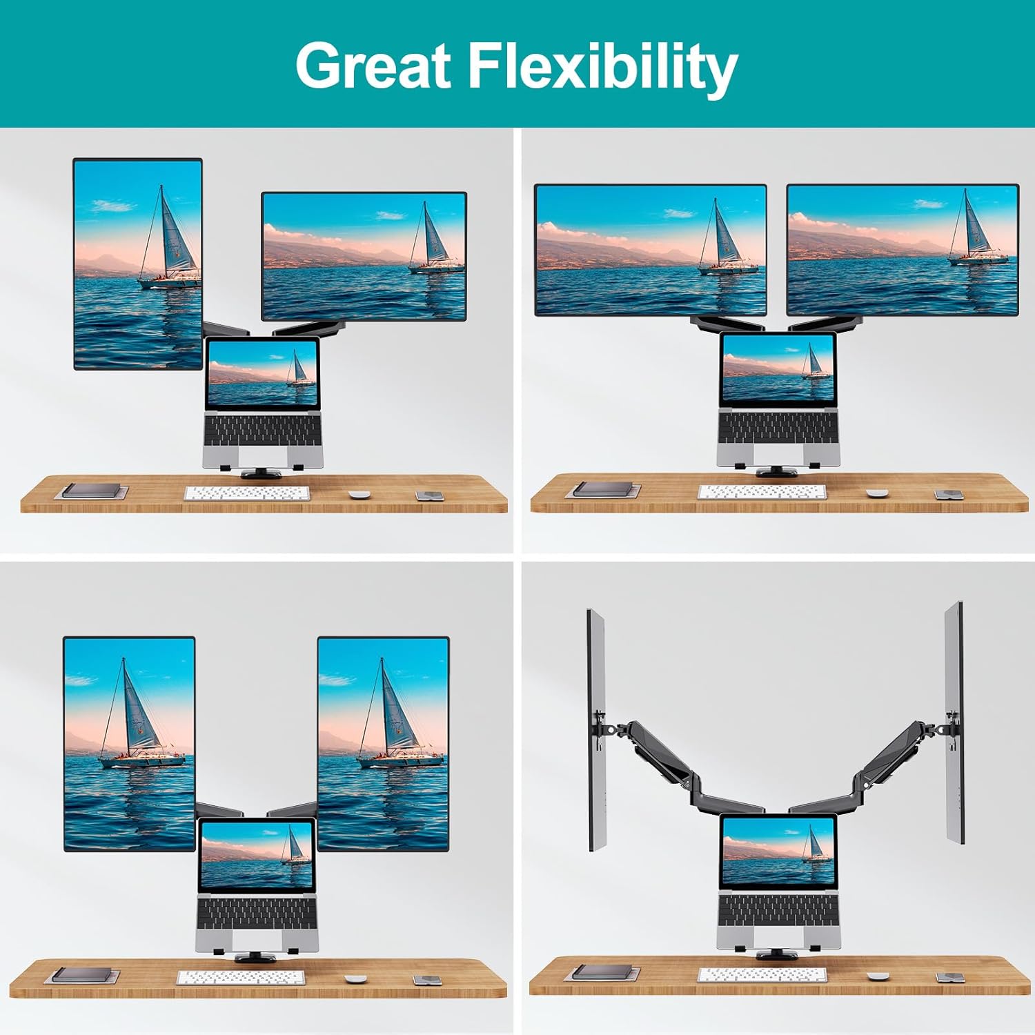 MOUNT PRO Monitor and Laptop Mount, Gas Spring Dual Monitor Arm Fit Two Max 27inch Computer Screens, Laptop Tray for Max 17 Inch Notebooks, 3-in-1 Laptop and Monitor Desk Mount